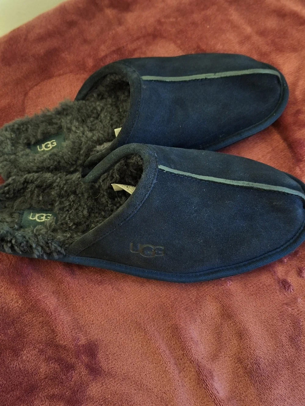 UGG Men's Dark Blue Suede Shearling-Lined Slip-On Mules